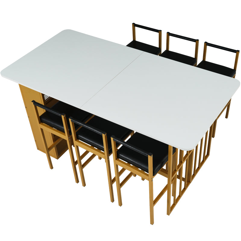 Essgruppe, (Set mit Esstisch, 6 Stühlen), Weiß und Gold