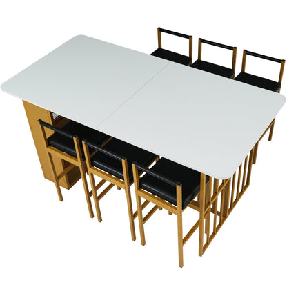 Essgruppe, (Set mit Esstisch, 6 Stühlen), Weiß und Gold