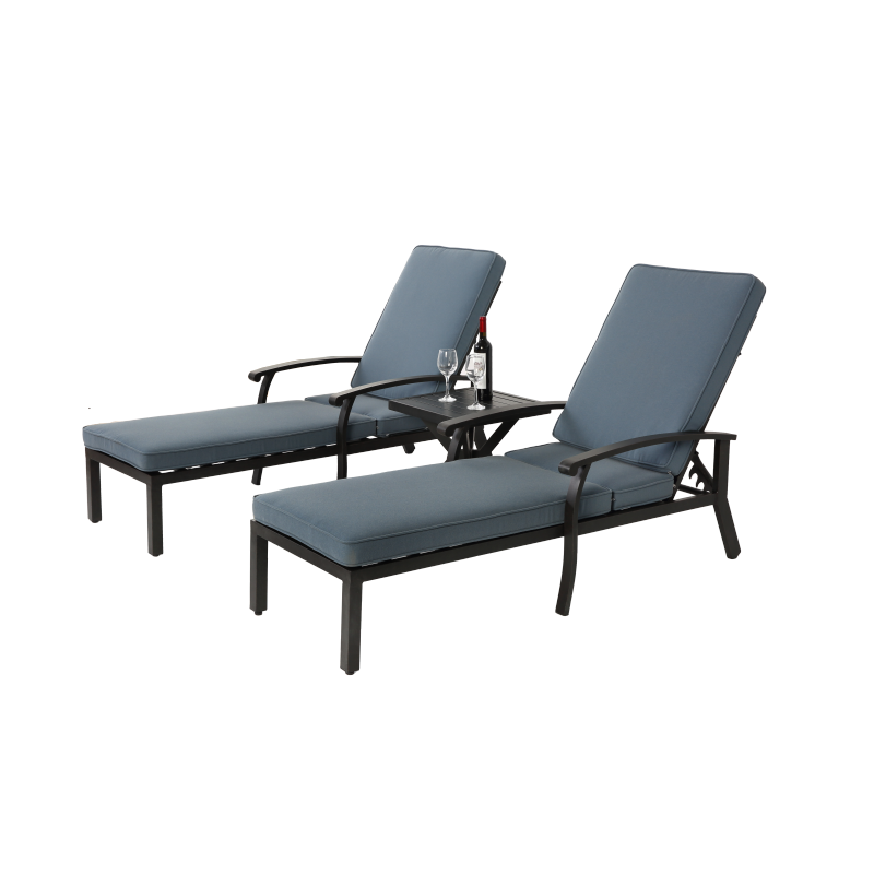 Lounge Patio Chair with Cotton Cushion, Adjustable Reclining Rust-Resistant Aluminum  Poolside Chaise Lounge Furniture, Waterproof Blue Cushion (1pc)