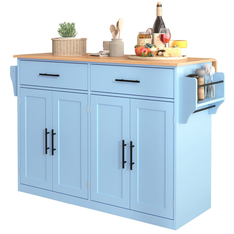 Servierwagen mit klappbarer Tischplatte, 120x46(70)x91 cm, Blau, mit Rollen und austauschbaren Holzbeinen, ideal für Küche und Esszimmer