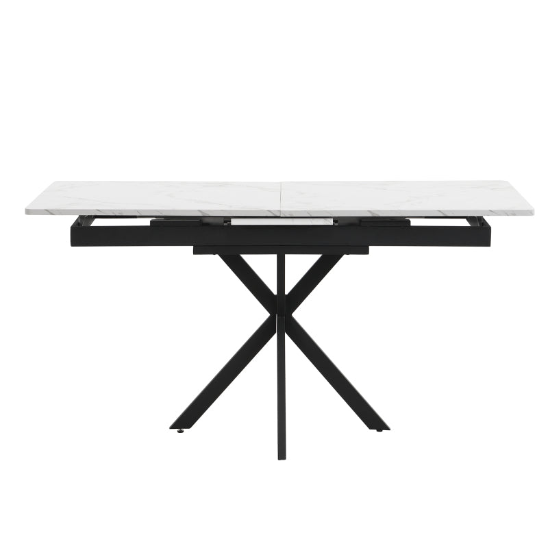 Erweiterbarer Esstisch,  L150/180 x B70 x H76 cm, Kreuzbein-Design, Marmorstruktur, Schwarz und Weiß