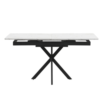 Erweiterbarer Esstisch,  L150/180 x B70 x H76 cm, Kreuzbein-Design, Marmorstruktur, Schwarz und Weiß