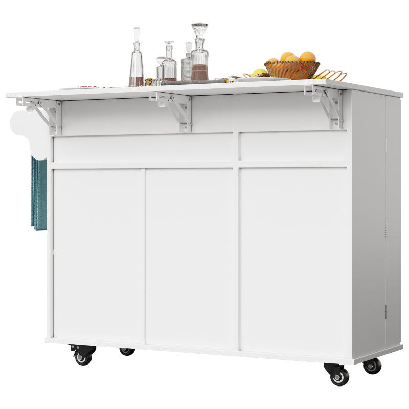Küchenwagen, herausnehmbarer Speisewagen mit klappbarer Tischplatte, Schranktür mit Snack-Regal, verstellbare Trennwände, 1 Schublade, 4 Räder (2 feststellbar), weiß (105,5*40-60*83cm)