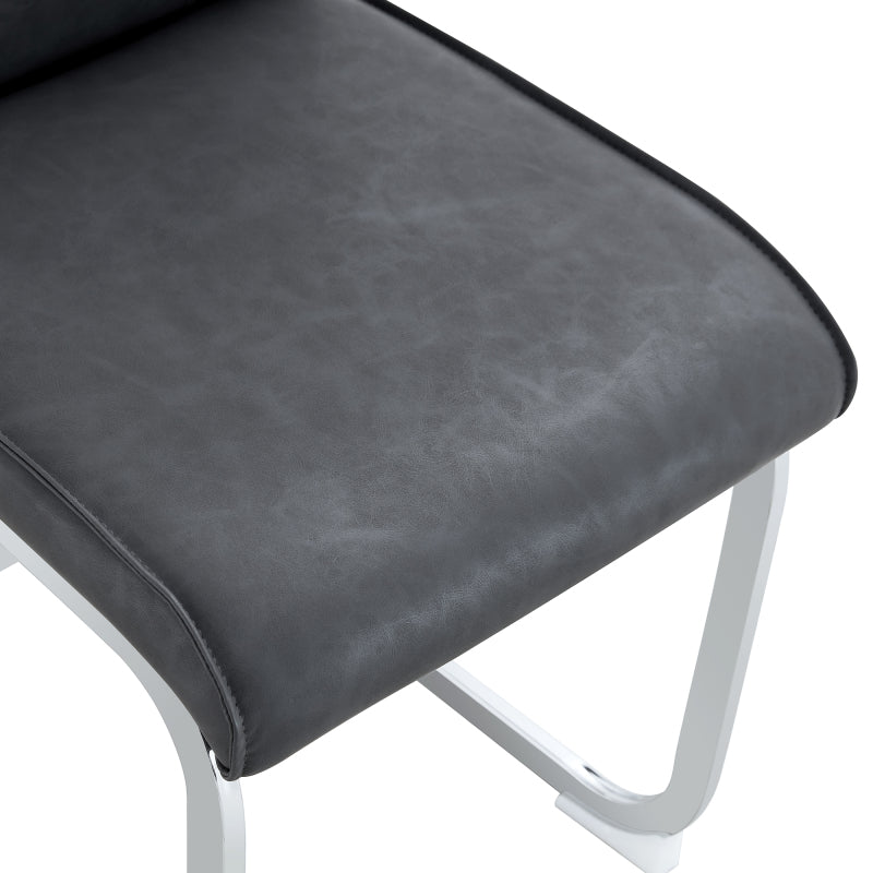 Elegantes Design im europäischen Stil: 2 Stühle mit grauem verrücktes Pferdeleder Textur PU Komfort Sitzen mit silbernen Metallbeinen