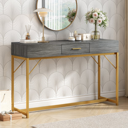 Konsolentisch,Flurtisch mit 2 Schublade ,Leichter Luxus-Stil Beistelltisch, Grau/Gold