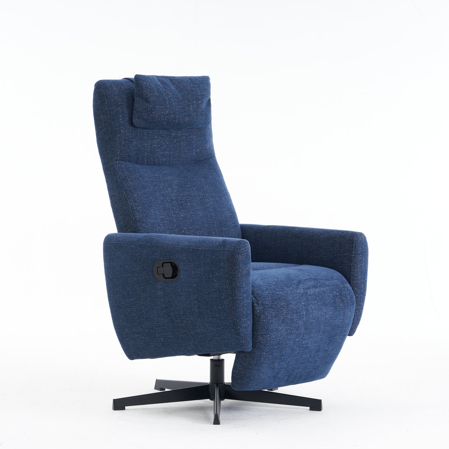 Bequemer Relaxsessel mit Liegefunktion – Chenille Fernsehsessel mit Fußstütze, drehbarer Stillsessel & Loungesessel für Wohnzimmer, modernes Sofa, Blau