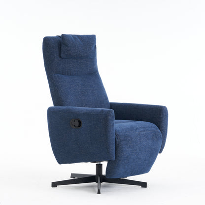 Bequemer Relaxsessel mit Liegefunktion – Chenille Fernsehsessel mit Fußstütze, drehbarer Stillsessel & Loungesessel für Wohnzimmer, modernes Sofa, Blau