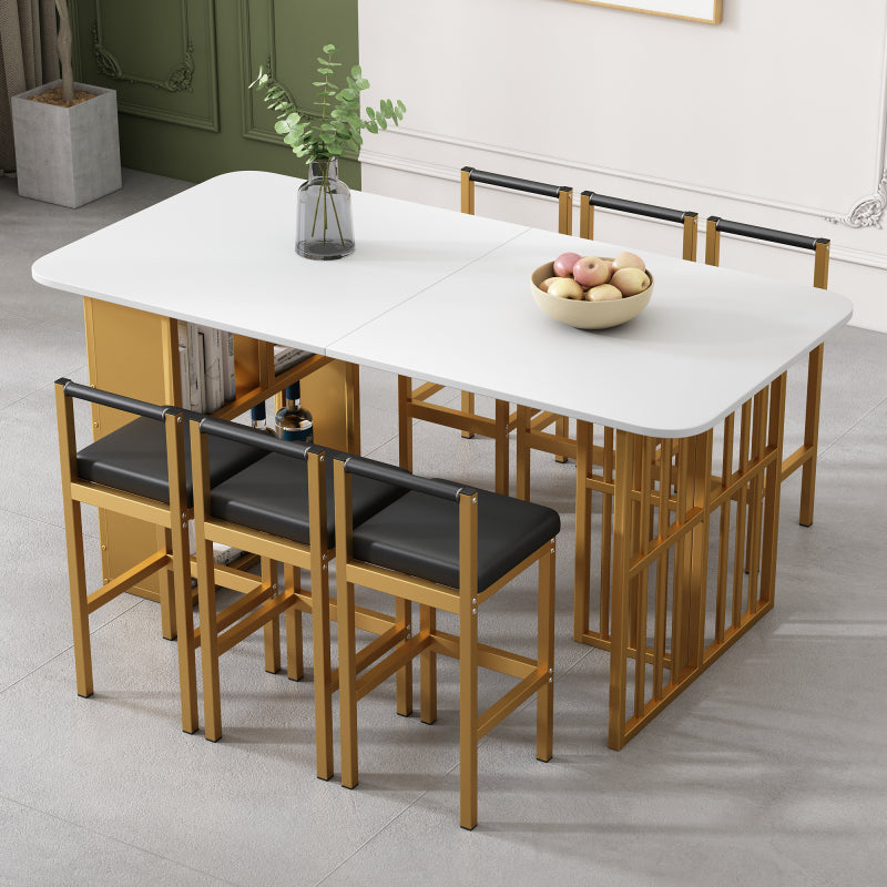Essgruppe, (Set mit Esstisch, 6 Stühlen), Weiß und Gold