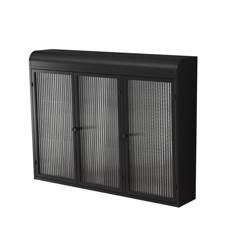 3 Door Arched Wall Mounted Glass Cabinets for Kitchen, Living Room and Bathroom(Black)