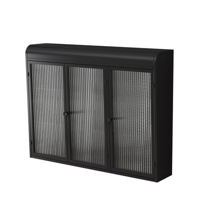 3 Door Arched Wall Mounted Glass Cabinets for Kitchen, Living Room and Bathroom(Black)