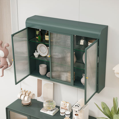 3 Door Arched Wall Mounted Glass Cabinets for Kitchen, Living Room and Bathroom(Dark green)