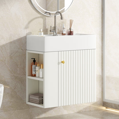 Waschbecken mit Waschtischunterschrank, Waschtischunterschrank , Waschtischunterschrank hängend hellgrau , Kleine Gästebad Möbel, White