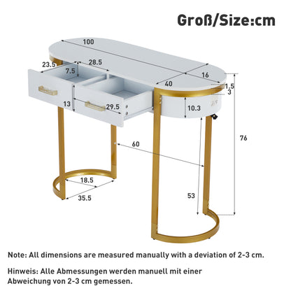 100 x 40 x 76 cm, Moderner und schlichter weißer Hochglanz-Sofa-Beistelltisch, Wohnzimmer-Konsolentisch,  Schreibtisch mit 2 Schubladen, geeignet für Wohnzimmer, Schlafzimmer, Büro, Flur