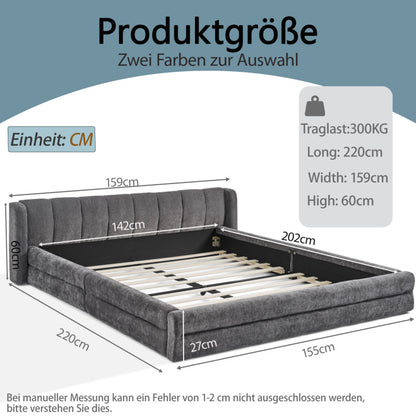 Doppelbett 140×200 cm, Chenille Stoff, komfortable Rückenlehne, robustes Eukalyptus und Eisengestell, einfach zu montieren, Dark Gray (ohne Matratze)
