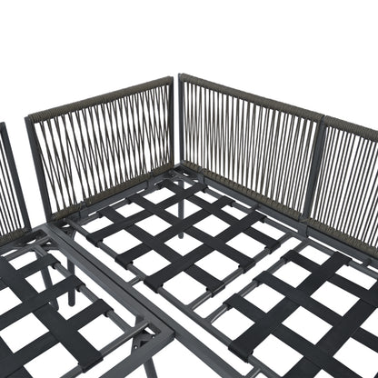 Garten-Lounge-Set aus Eisen, Gartenmöbel-Set aus grauem Seil, L-förmiges Gartenmöbel-Set, Lounge-Set aus grauem Seil mit Sitzkissen, verstellbaren Füßen, 2 Sofas und 1 Tisch