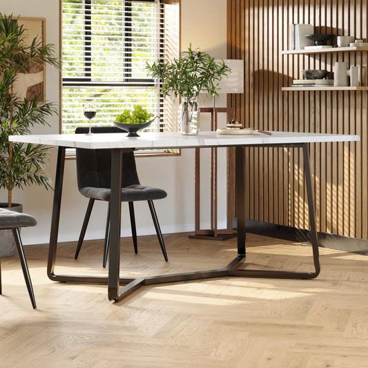Leichter Luxustisch für 4-6 Personen, geeignet für Esszimmer, Wohnzimmer, MDF marmorierte Tischplatte, schwarze Beine