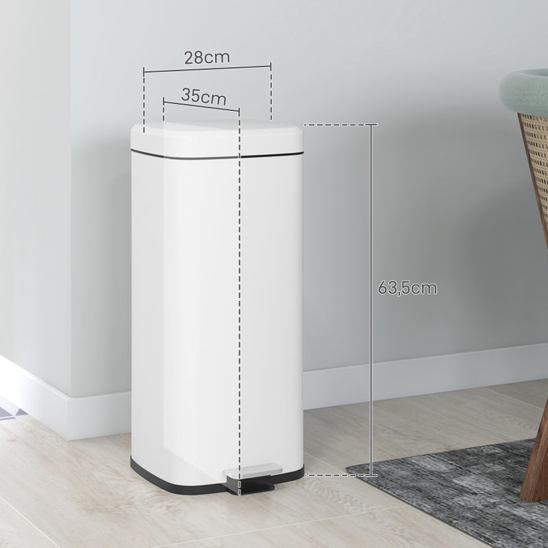 Treteimer 30L Kosmetikeimer mit Deckel und Fußpedal, Metall Müllbehälter mit Inneneimer für Wohnzimmer & Büro