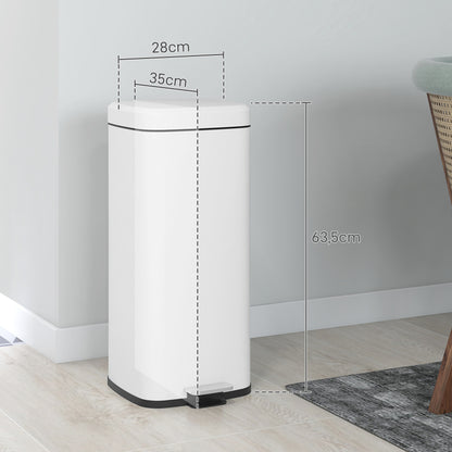 Treteimer 30L Kosmetikeimer mit Deckel und Fußpedal, Metall Müllbehälter mit Inneneimer für Wohnzimmer & Büro