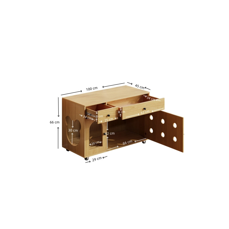 Katzenschrank/Katzenhaus mit abnehmbare Sandablassplatte, geruchsisoliert, ohne Katzenklo, 100×45×66 cm (Naturholzfarbe, Gelbmaplefarbe)