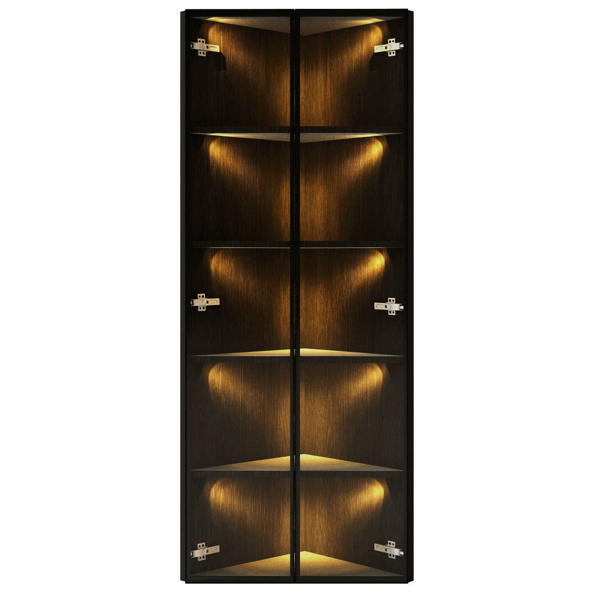 Eckvitrine 62x35x160cm Schwarz mit LED – Staubgeschützte Glasvitrine aus Sicherheitsglas & MDF, moderner Eckschrank mit Soft-Close-Türen