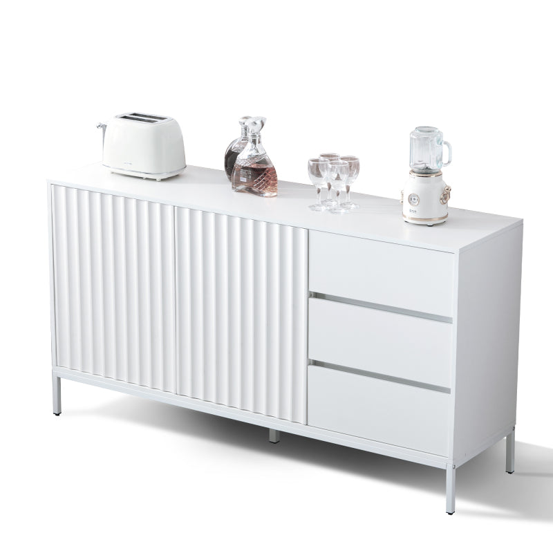 1.5m weißes modernes minimalistisches Sideboard, Aufbewahrungsschrank, Wellenmuster-Design, verstellbare Einlegeböden, 3 Schubladen, geeignet für Küche, Wohnzimmer, Korridor und andere Multi-Szene