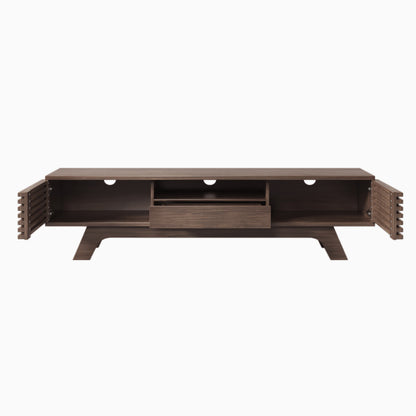 TV-Schrank mit einer Schublade und zwei Türen, TV-Möbel, TV-Panel, TV-Lowboard, TV-Schrank. Einzigartiges Design, Vintage-Holzfarbe.