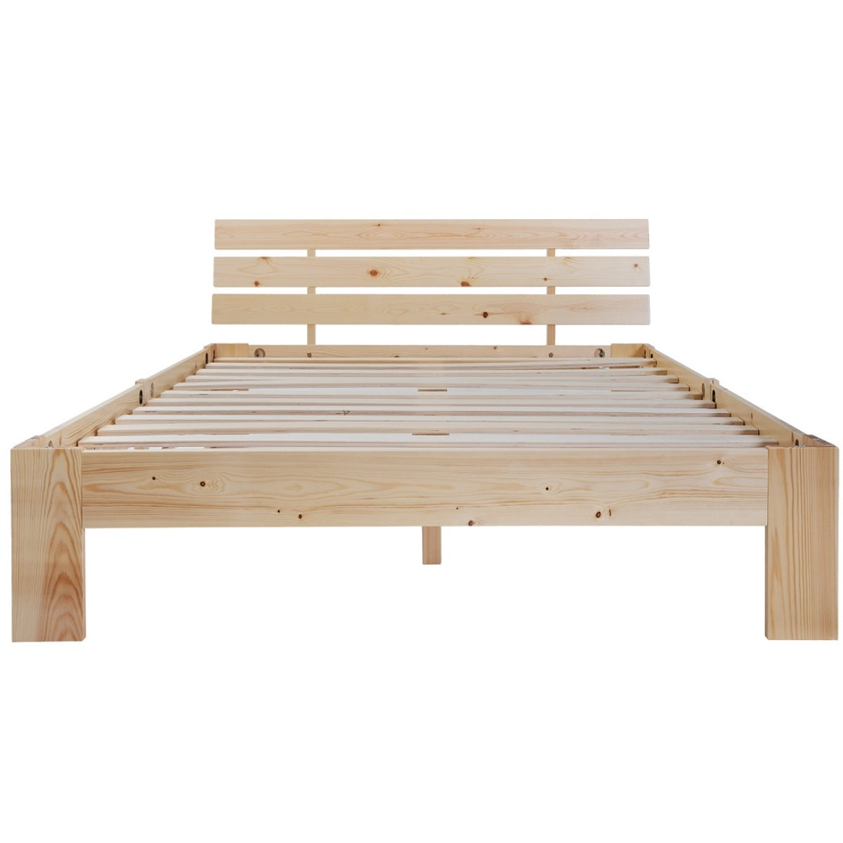 Bett 140x200 Holzbett Kiefer Massiv, Bettgestell mit Lattenrost, 150kg Tragkraft, Stauraum 18cm, Natur