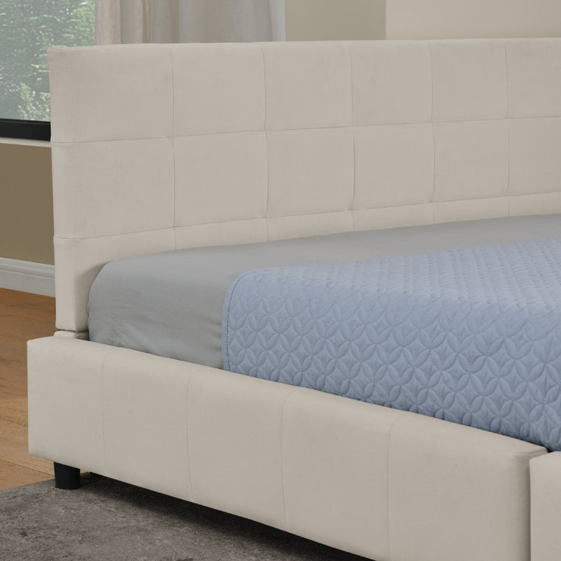 Doppelbett 160x200, weiches hautfreundliches Samt, L-förmiges Eck Bettgestell, robuste Eukalyptus- und Eisenlatten, Beige (ohne Matratze)