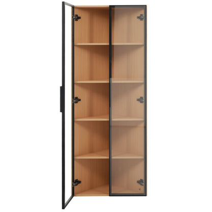 Eckvitrine, Eiche-Optik: Glasvitrine für Sammlungen, Bücher, Wein oder als Badezimmerschrank 62x35x160cm