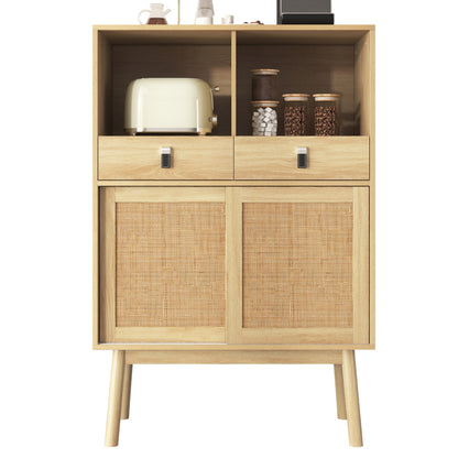Sideboard, Stilvoller Weinschrank mit zwei Schubladen, 18 Fächern und Gläserhalterung – Mattschwarze Metallfüße – Perfekt für Weinliebhaber