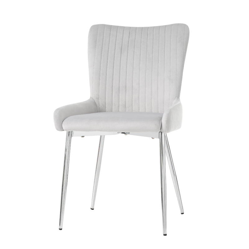 Samt-Esszimmerstuhl, 2er-Set, luxuriös, Wohnzimmer, Schlafzimmer, Lounge-Stuhl mit vier Silberne Metallstützbeinen, Lendenwirbelstütze,Grau