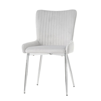 Samt-Esszimmerstuhl, 2er-Set, luxuriös, Wohnzimmer, Schlafzimmer, Lounge-Stuhl mit vier Silberne Metallstützbeinen, Lendenwirbelstütze,Grau