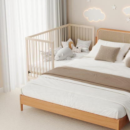 Holz Babybett, umwandelbar in Nebenbett / Malerbrettständer / Schreibtisch, höhenverstellbar, ohne Matratze, aus Fichte, naturfarben, 140x60x90cm