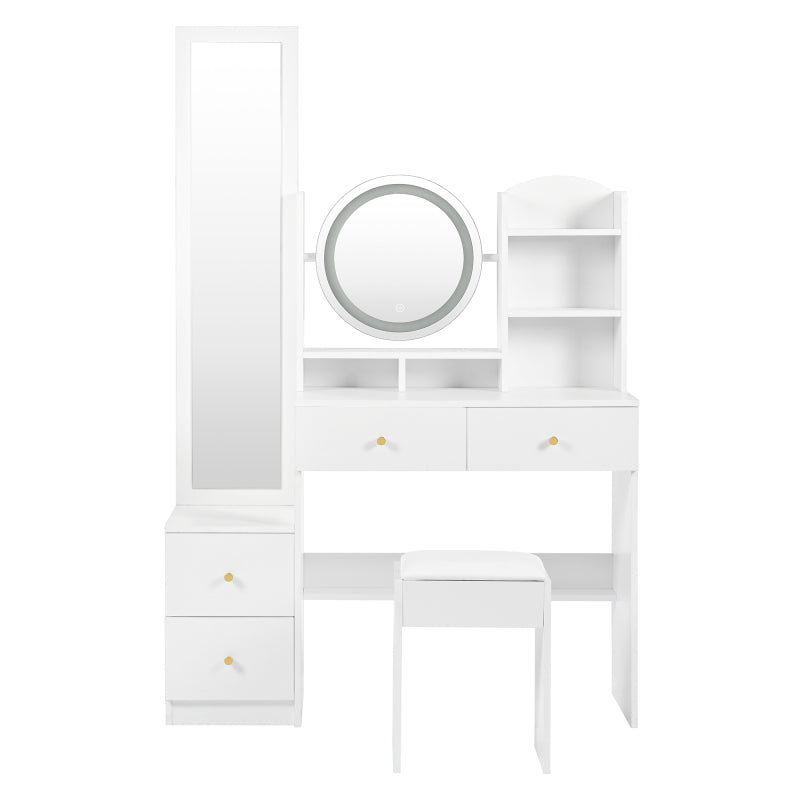 4-in-1 Schminktisch,Make-up Tisch,mit Ganzkörperspiegel und drehbarem Tischspiegel, Weiß