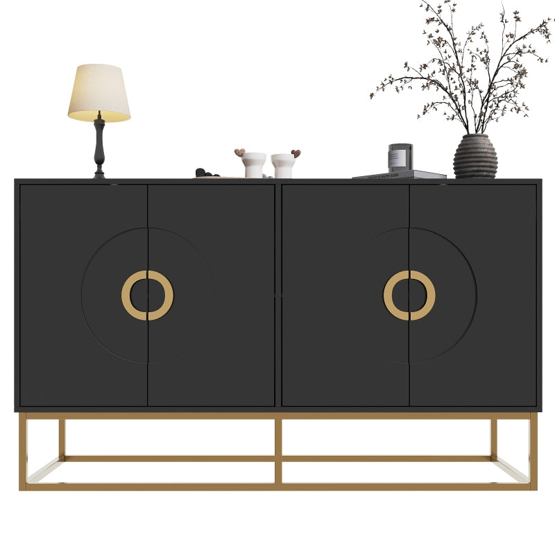 Esszimmerschrank (140×40×83cm), Esszimmer-Wohnzimmer-Aufbewahrungsschrank, einzigartiges Design, Schranktürdesign, freistehender Schrank, Minimalistisches Sideboard,Rundzugring Schranktür,Schwarz