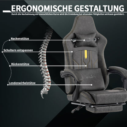 Gaming Stuhl Computerstuhl Ergonomischer Gaming Chair mit Fußstütze Bürostuhl Ergonomischer Computerstuhl mit Lendenwirbelstütze Grey