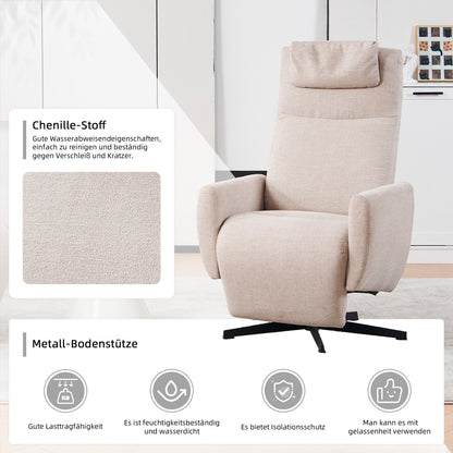 Bequemer Relaxsessel mit Liegefunktion – Chenille Fernsehsessel mit Fußstütze, drehbarer Stillsessel & Loungesessel für Wohnzimmer, modernes Sofa, Grau