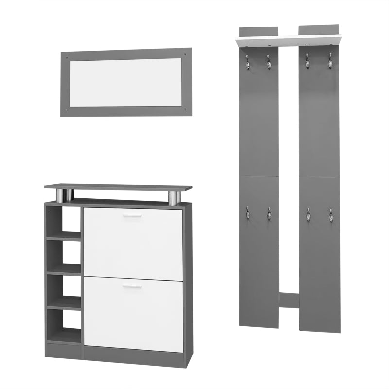 Wandgarderoben-Set 80 x 25 x 96.5 cm, inkl. Spiegel, 2 Wandpaneelen, einer Regalwand und einem Schuhschrank, Korpus anthrazitgrau matt, Flurmöbel, Flurtrockenständer, Flurgarderobe, Schuhwechsler-Set,