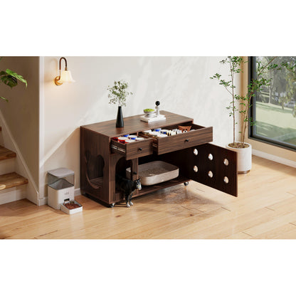 Katzenschrank/Katzenhaus mit abnehmbare Sandablassplatte, geruchsisoliert, ohne Katzenklo, 100×45×66 cm, Nussbaumfarbe