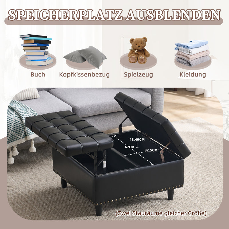 Großer quadratischer Aufbewahrungsstuhl, anhebbare Bank mit Stauraum, geeignet für Wohnzimmer Schlafzimmer Arbeitszimmer gepolsterte Aufbewahrungsbox(Black PU)