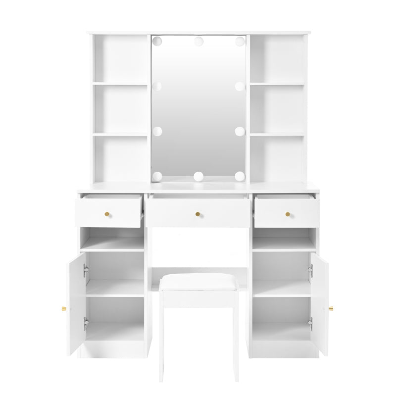 Großer Schminktisch, Make-up Tisch mit verstellbarer LED-Beleuchtung,  Weiß