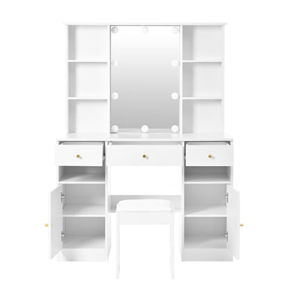 Großer Schminktisch, Make-up Tisch mit verstellbarer LED-Beleuchtung,  Weiß