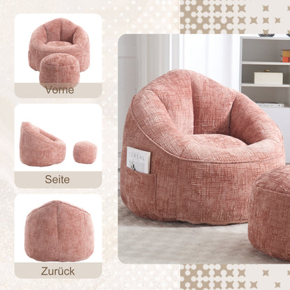 Sitzsack Sofa Stuhl für Erwachsene mit Fußstütze, Rosa