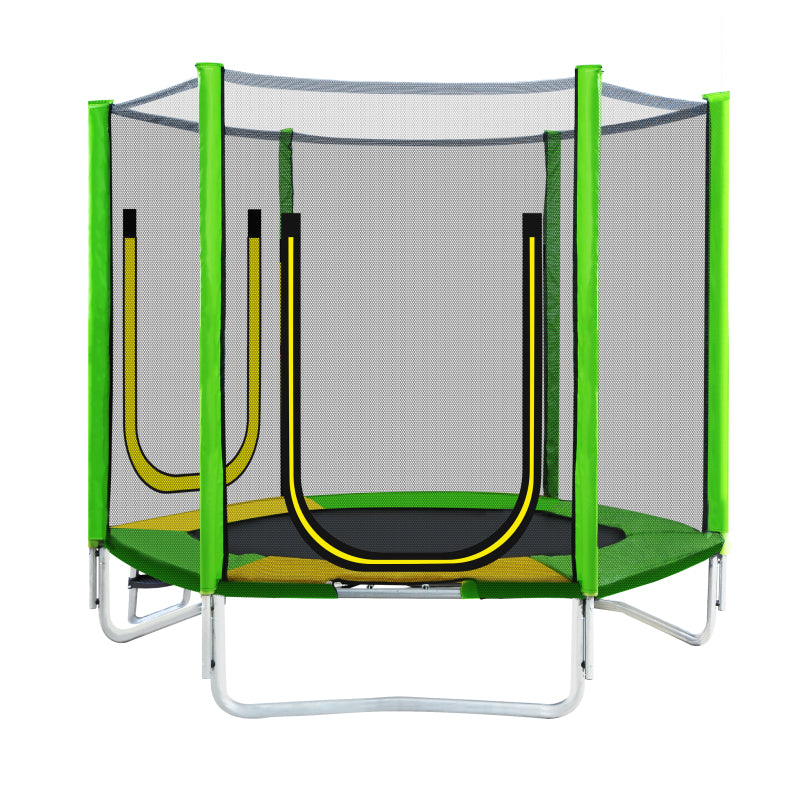 Kinder Trampolin Outdoor Ø 213 cm Gartentrampolin mit Rutsche, Leiter, Netz, Doppeltür und Gepolsterten Stangen,TÜV Zertifiziert,bis 100 kg