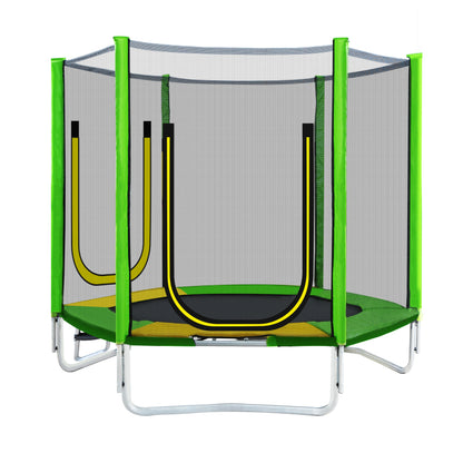 Kinder Trampolin Outdoor Ø 213 cm Gartentrampolin mit Rutsche, Leiter, Netz, Doppeltür und Gepolsterten Stangen,TÜV Zertifiziert,bis 100 kg