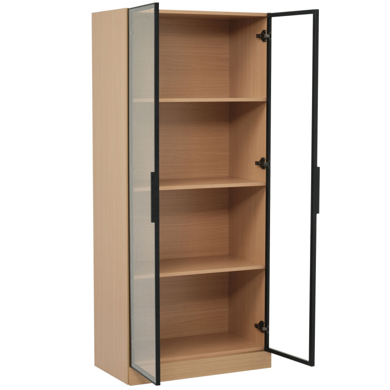 Glasvitrine, Eiche-Optik, 70×40×160 cm: LED-beleuchteter Vitrinenschrank mit gehärtetem Glas und Einlegeböden, ideal für Sammlungen, Bücher und Wein.