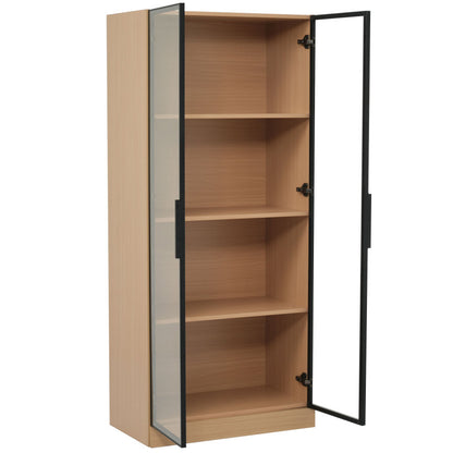 Glasvitrine, Eiche-Optik, 70×40×160 cm: LED-beleuchteter Vitrinenschrank mit gehärtetem Glas und Einlegeböden, ideal für Sammlungen, Bücher und Wein.