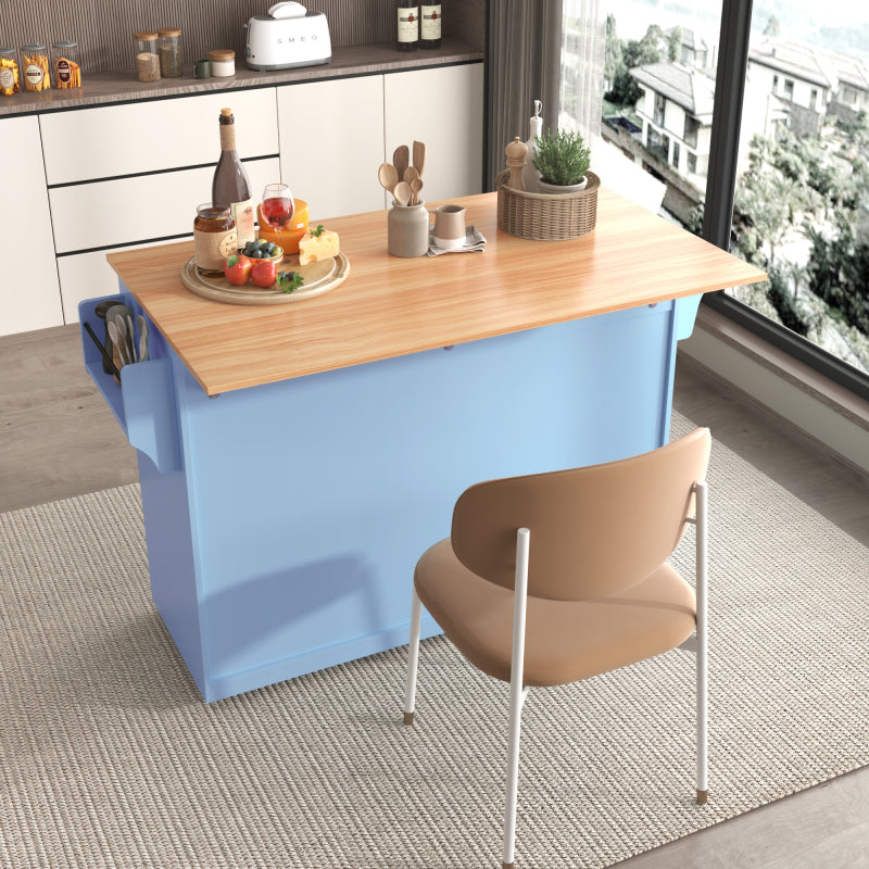 Servierwagen mit klappbarer Tischplatte, 120x46(70)x91 cm, Blau, mit Rollen und austauschbaren Holzbeinen, ideal für Küche und Esszimmer
