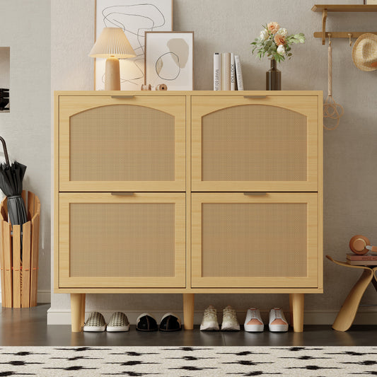 Schuhschrank mit 4 Klappschubladen, Schuhregal für Flur, Schlafzimmer, Wohnung,Holzmöbel, Landhausstil
