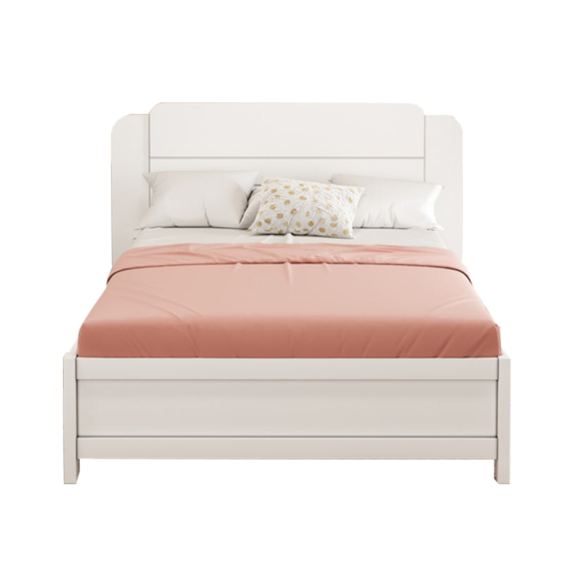 Holzbett 90*200 cm , Einzigartige und Minimalistische Form, Kopfteil mit Liniendesign, Kindereinzelbett, Weiß